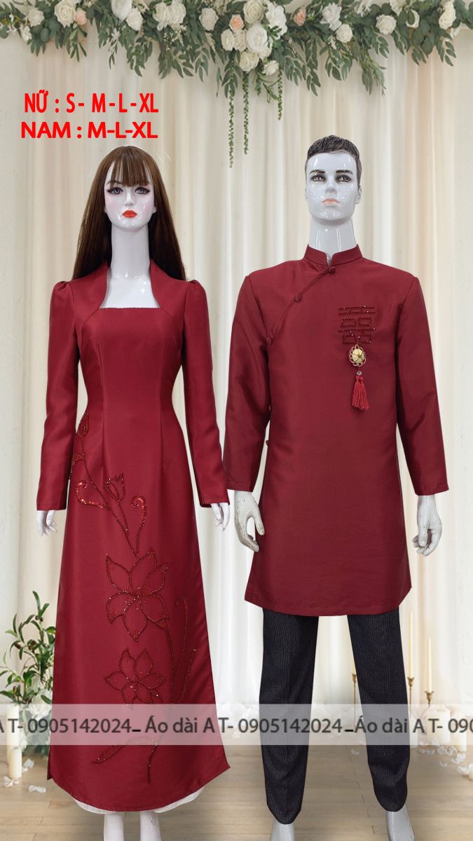áo dài đôi đỏ dâu và rễ 